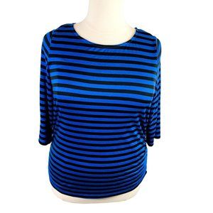 Allie & Rob Women's Top‎ Blue & Black Striped 1X Side Ruching, Side Zipper